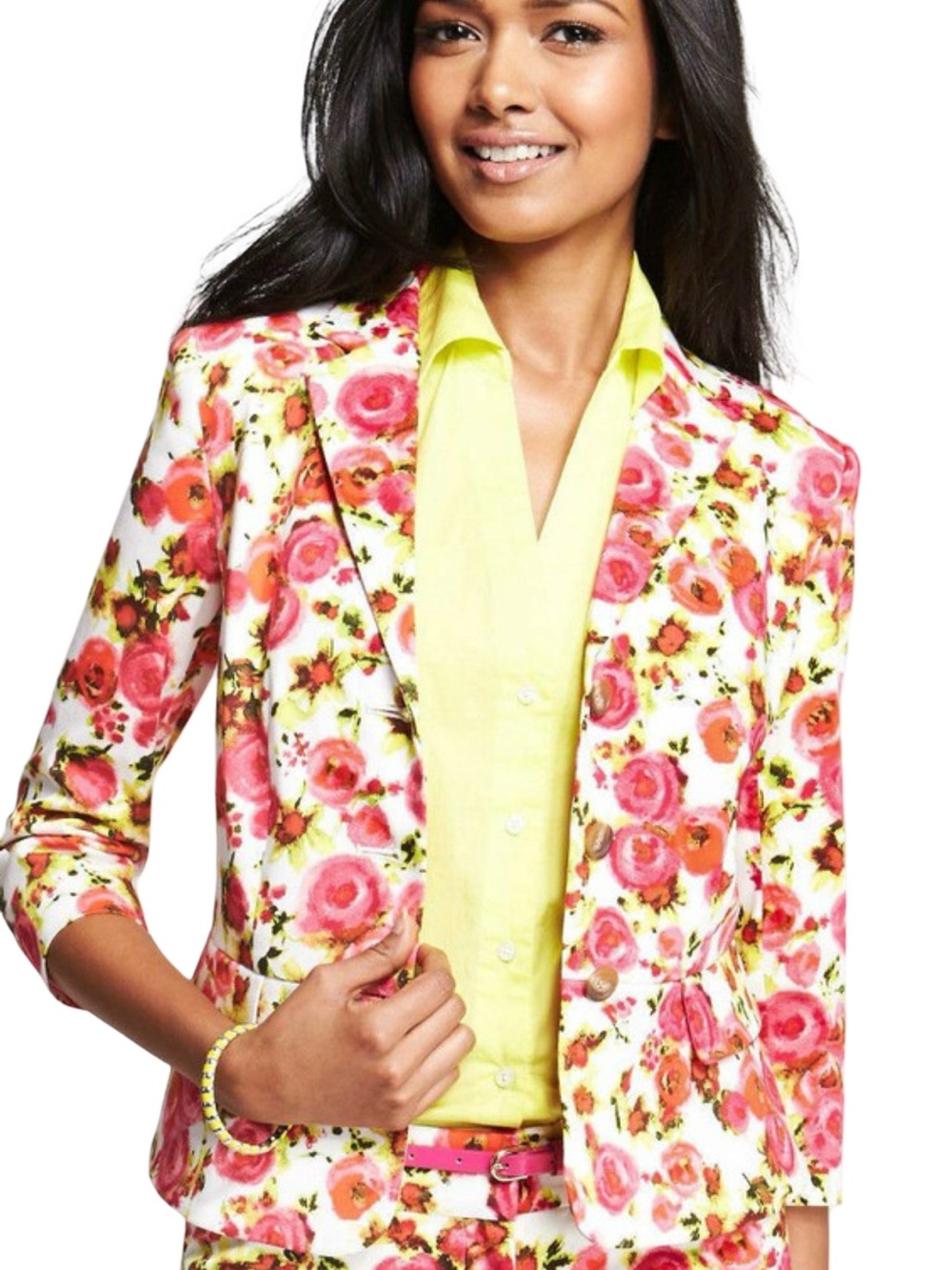 Ann Taylor Pink Floral Blooms Stretch Cotton Jacket